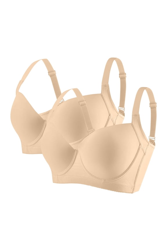2PC Pack Bra Women Plus Size C Cup Smooth Seamless Push Up Everyday Bras Deep V Neck Anti-Sag Underwire Bra,36C-46C