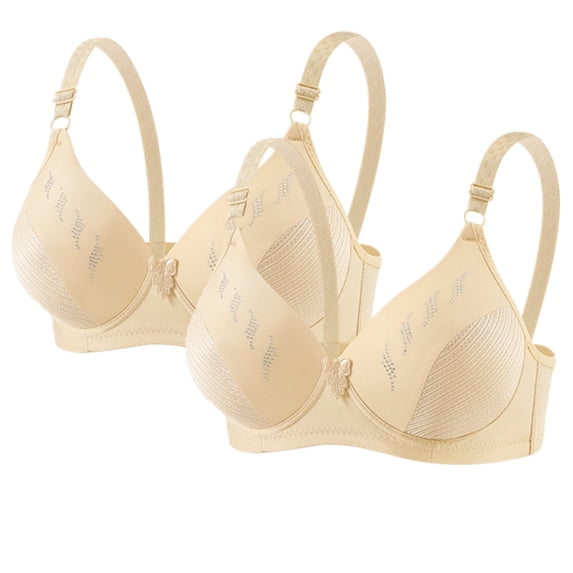 Ohufall 2PC Women's Bra Adjustable Strap Deep V Push Up Bra Wirefree Comfort Support Seamless Underwear