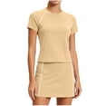 thumbnail image 1 of Ohufall 2PC Womens Short Skirt Sets Sport Short Sleeve Crew Neck Solid Color Elastic Waist Top with Short Skirt Sets, 1 of 5