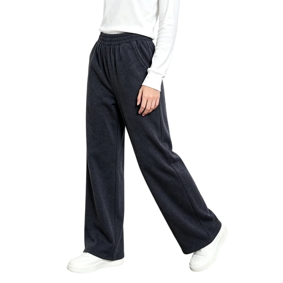 Ohufall 3-13Y Toddler Kids Girl's Wide Leg Straight Sweatpants Elastic Waist Side Pockets Loose Casual Daily Trousers