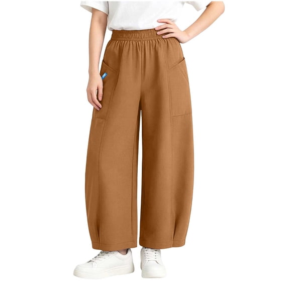 Ohufall 3-15Y Toddler Girls Boys Sweatpants Solid Color Cuffed Pants with Elastic Waist Casual Winter Trousers