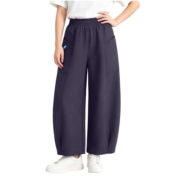 Ohufall 3-15Y Toddler Girls Boys Sweatpants Solid Color Cuffed Pants with Elastic Waist Casual Winter Trousers