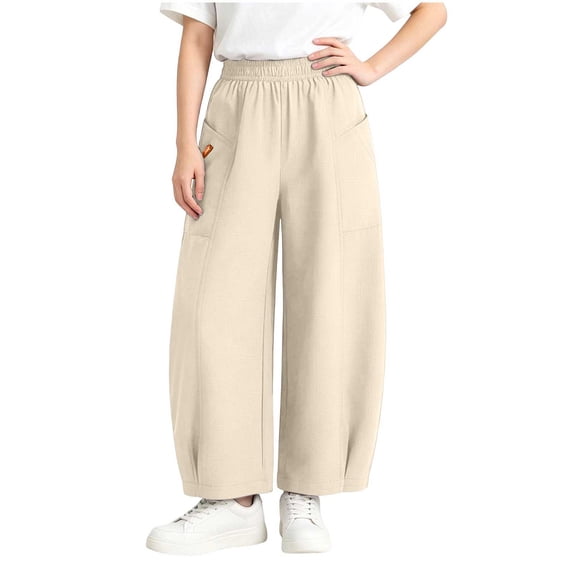 Ohufall 3-15Y Toddler Girls Boys Sweatpants Solid Color Cuffed Pants with Elastic Waist Casual Winter Trousers