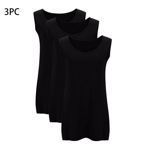 Ohufall 3 Pack Tank Tops for Women Solid Comfy Crew Neck Undershirts Plus Size Sleeveless Loungewear Tanks
