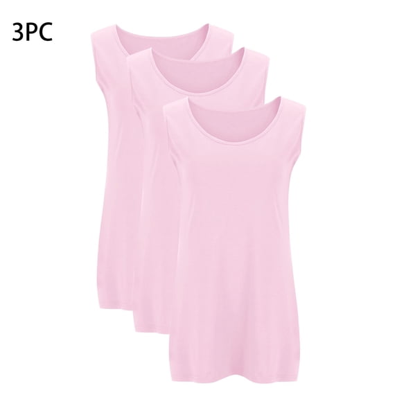Ohufall 3 Pack Tank Tops for Women Solid Comfy Crew Neck Undershirts Plus Size Sleeveless Loungewear Tanks
