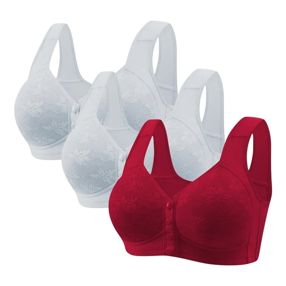 Ohufall 3-Packs Plus Size Bras for Women Soild Wire Free Push Up Underwear One-Piece Bra Comfort Everyday Underwear Bras 36B/C-50B/C