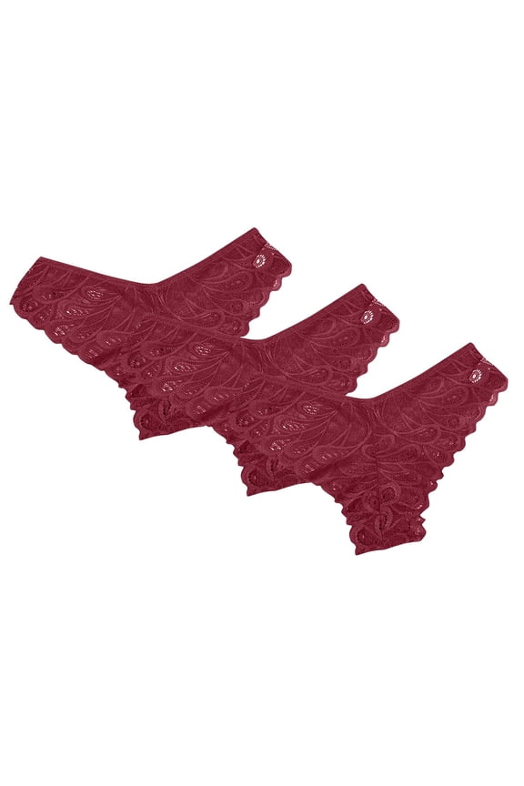 3PC Panties for Women Low Waist Fashion Lace G-string Breathable Seamless Solid Color Thong