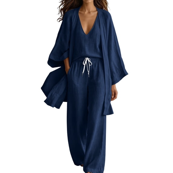 Ohufall 3PC Sets Outfit Sets Sleeveless Tank Top + Long Sleeve Cardigan + Loose Long Pants Comfy Fashion Sets