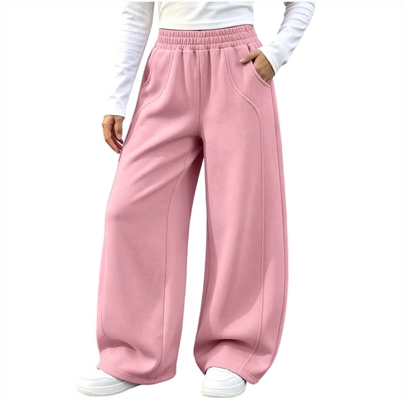 Ohufall 5-15T Sweatpant for Boys and Girls Solid Color Sweatpants Pockets Elastic Waist Wide Leg Outdoor Trousers