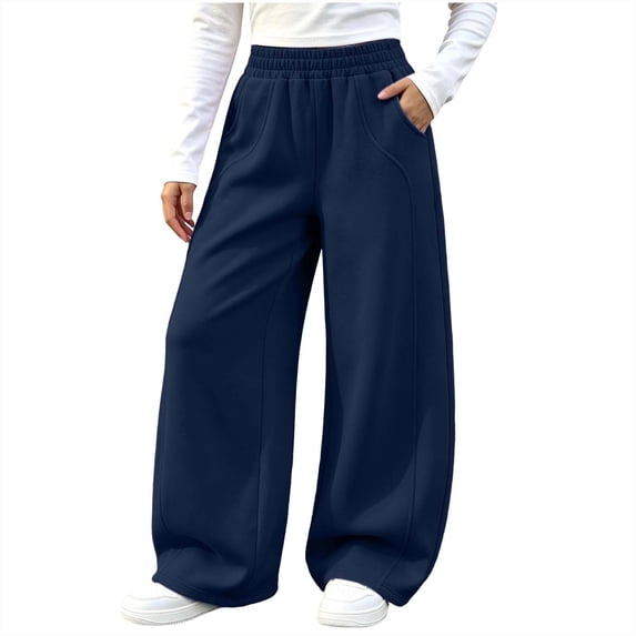 Ohufall 5-15T Sweatpant for Boys and Girls Solid Color Sweatpants Pockets Elastic Waist Wide Leg Outdoor Trousers
