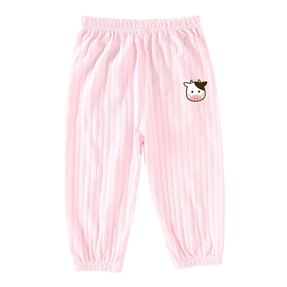 Ohufall Baby Boys Girls Pant Breathable Ribbed Elastic Waist Pants Printed Leg Binding Casual Pants 6M-3Y