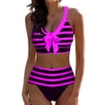 thumbnail image 1 of Ohufall Bathing Suits for Women High Waisted Two Piece Swimsuits Striped V Neck Tummy Control Bikini Swimwear set, 1 of 2