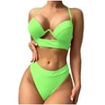 thumbnail image 1 of Ohufall Bikinis For Womens Swimsuits Sexy Solid Push Up High Cut Plus SIze Bikini Set Two Piece Swimsuit, 1 of 4