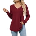 thumbnail image 1 of Ohufall Blouses for Women Fashion Pleated Long Sleeve Shirts Solid Casual V-neck Tunic Tops Womens Lightweight Loose Dressy Shirts, 1 of 5