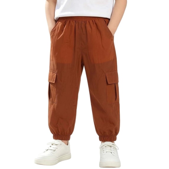 Ohufall Boys And Girls Cargo Pants Solid Color Multi-Pocket Pants Fashion Casual Leg Binding Pants 3-13 Years