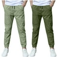 thumbnail image 1 of Ohufall Boys Cotton Linen Pants 2-Pack, Kids Lightweight Casual Elastic Waist Drawstring Trousers Solid Loose Outdoor Sweatpants Joggers with Pockets, 3-13 Years, 1 of 9