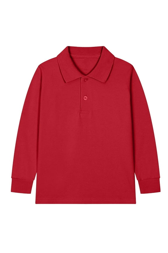 Boys School Shirts 2-15 Years, Toddler Baby Boys Long Sleeve Pullover Tops Kids Solid Color Casual Button Lapel School Uniform