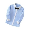 thumbnail image 1 of Ohufall Boys Toddlers Students Cotton Shirts Button Turndown Collar Long Sleeve Shirts Bow Contrast Color Thin Casual Tops 3-10 Years, 1 of 3
