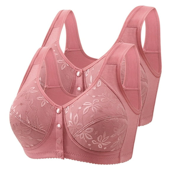 Ohufall Bras for Women 2PC Plus Size Front Closure Bras Wireless Comfortable Everyday Bras No Underwire Bras Full Support Bras