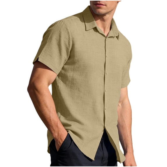 Ohufall Button Front Shirts for Men Turn-down Collar Short Sleeve Casual Shirts Summer Lightweight Plus Size Tops