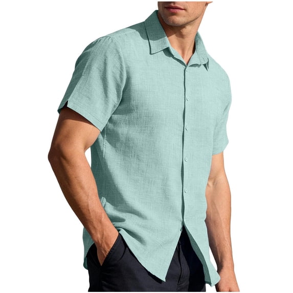 Ohufall Button Front Shirts for Men Turn-down Collar Short Sleeve Casual Shirts Summer Lightweight Plus Size Tops