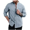 thumbnail image 1 of Ohufall Button Down Shirts for Men Plus Size Fashionable Solid Casual Long Sleeve Stand-up Collar Tops Summer Lightweight Breathable Beach Shirt with Pocket, 1 of 5