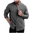 thumbnail image 1 of Ohufall Button Down Shirts for Men Plus Size Fashionable Solid Casual Long Sleeve Stand-up Collar Tops Summer Lightweight Breathable Beach Shirt with Pocket, 1 of 5