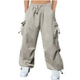 thumbnail image 1 of Ohufall Cargo Pants for Men Summer Casual Loose Fit Hip-Hop Harem Pants Fashion Solid Elastic High Waist Drawstring Trousers with Pockets, 1 of 6