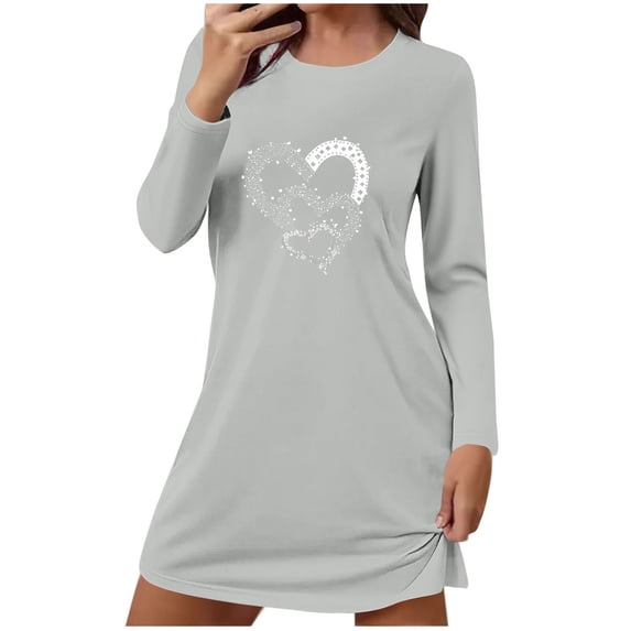 Ohufall Casual Nightgowns for Women Long Sleeve Sleepwear Loose Oversize Comfortable Crew Neck Womens Night Shirts Print