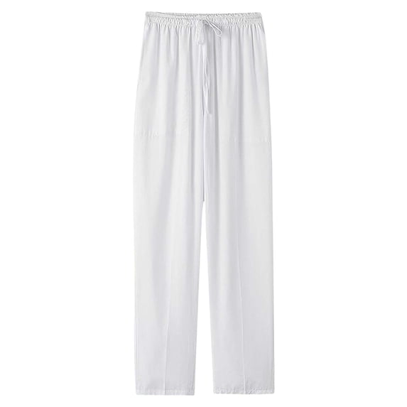 Ohufall Casual Pants for Men Plus Size Loose Fit Breathable Jogger Pants Fashion Solid Pocket Elastic Waist Drawstring Pants