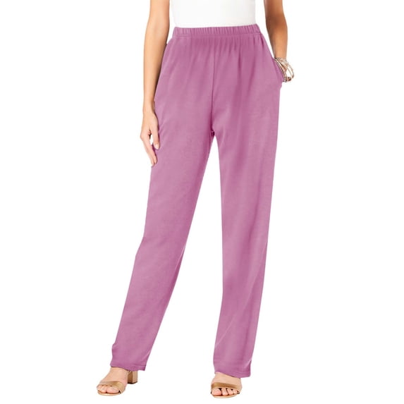 Ohufall Casual Pants for Womens Elastic Waist Solid Trousers with Pockets Plus Size Straight Leg Slacks