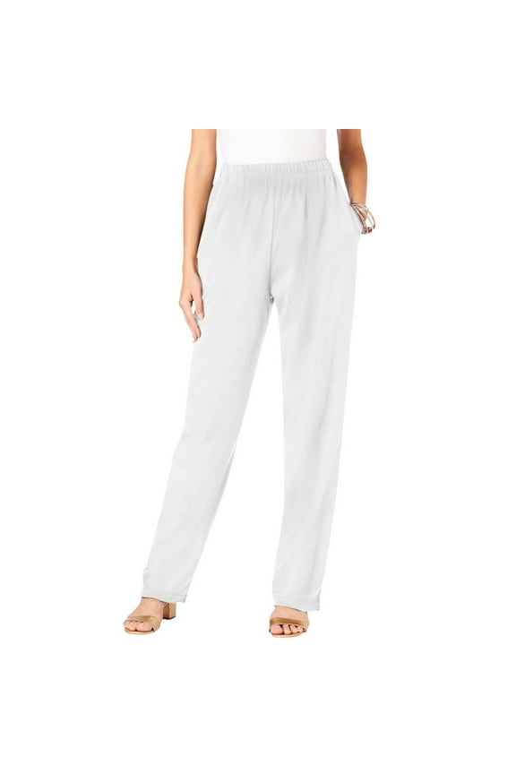 Casual Pants for Womens Elastic Waist Solid Trousers with Pockets Plus Size Straight Leg Slacks