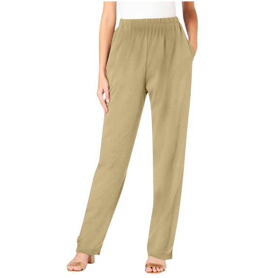 Ohufall Casual Pants for Womens Elastic Waist Solid Trousers with Pockets Plus Size Straight Leg Slacks