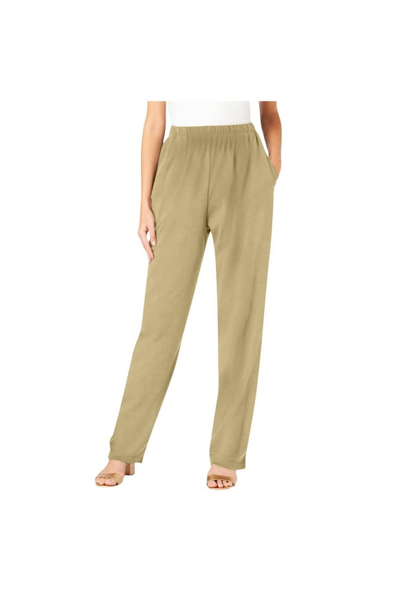 Casual Pants for Womens Elastic Waist Solid Trousers with Pockets Plus Size Straight Leg Slacks