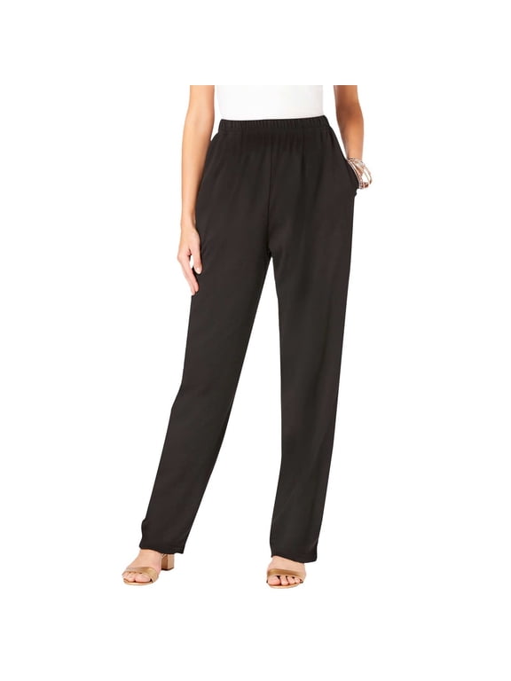 Casual Pants for Womens Elastic Waist Solid Trousers with Pockets Plus Size Straight Leg Slacks