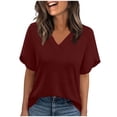 thumbnail image 1 of Ohufall Casual T-shirts for Women Solid Summer Short Sleeve Tops Loose V-Neck Lightweight Comfort Tops, 1 of 7