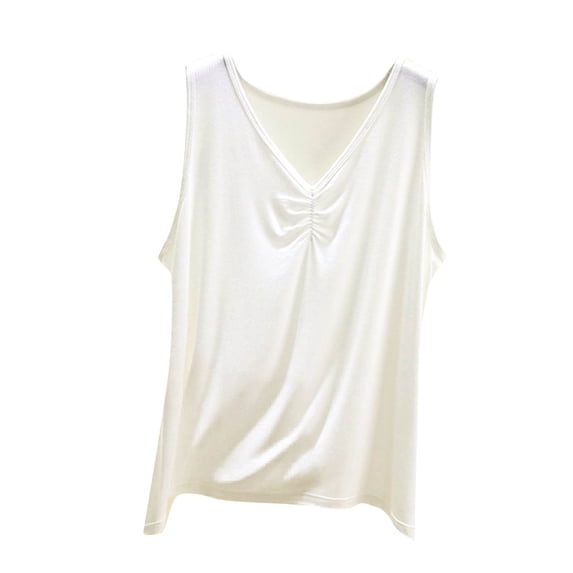 Ohufall Casual Tank Tops for Women Thin Loose Pleated V-Neck Tanks Comfortable Loungewear Sleeveless Tops