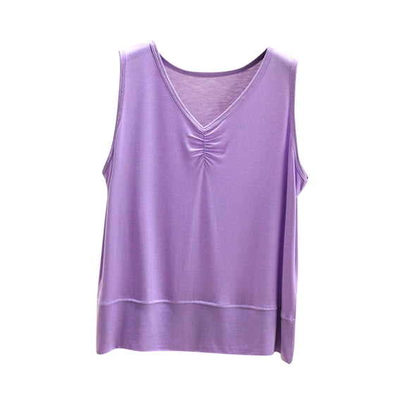 Ohufall Casual Tank Tops for Women Thin Loose Pleated V-Neck Tanks Comfortable Loungewear Sleeveless Tops