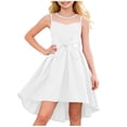 thumbnail image 1 of Ohufall Children Girls' Dress Satin Mesh Splicing Bow Belt Dress Pleated Sleeveless Solid Color Princess Dresses 5-16 Years, 1 of 6