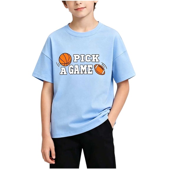 Ohufall Children's Boys Tees Basketball Printed Breathable T Shirts Round Neck Short Sleeved Tshirt 1-12Y
