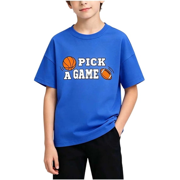 Ohufall Children's Boys Tees Basketball Printed Breathable T Shirts Round Neck Short Sleeved Tshirt 1-12Y