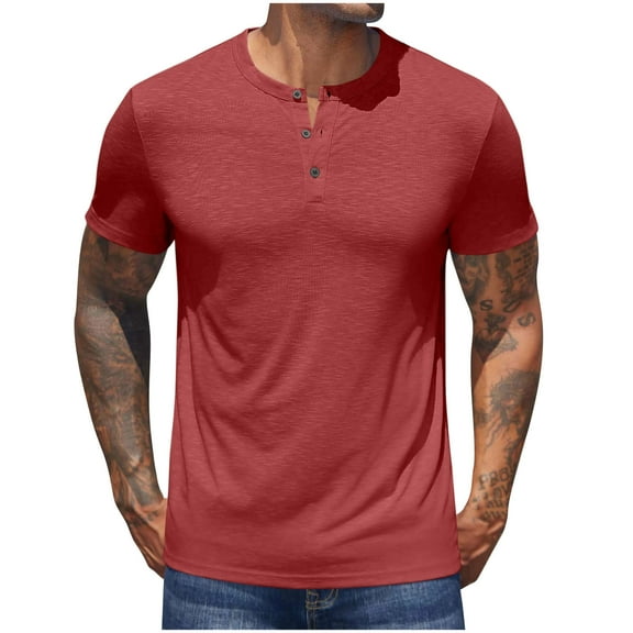 Ohufall Classic Henley Style Three Button Henley Closure, Mens Henley Short Sleeve T-Shirt Cotton Casual Shirt Mens Tops Summer Daily T-Shirts