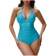 thumbnail image 1 of Ohufall Clearance One Piece Swimsuits Women Bathing Suit V Neck Swimwear Tummy Control Monokini Swimming Suits, 1 of 4