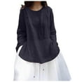 thumbnail image 1 of Ohufall Cotton Linen Shirts for Women Summer Lightweight Loose Long Sleeve T-Shirt Fashion Solid Color Casual Side Split Pullover Round Neck Tops, 1 of 6