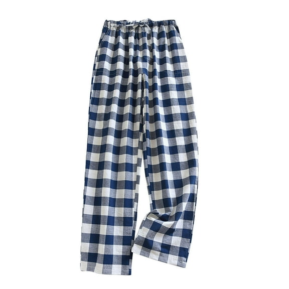 Ohufall Cotton Sleep Pants for Women Loose Comfy Pajama Pants Fashionable Plaid Printed Drawstring Elastic Waist Pj Pants Ladies Home Lounge Pants with Pockets