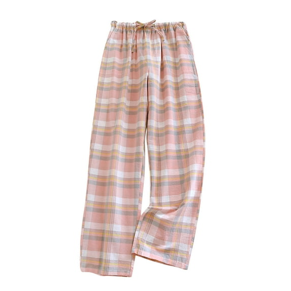 Ohufall Cotton Sleep Pants for Women Loose Comfy Pajama Pants Fashionable Plaid Printed Drawstring Elastic Waist Pj Pants Ladies Home Lounge Pants with Pockets