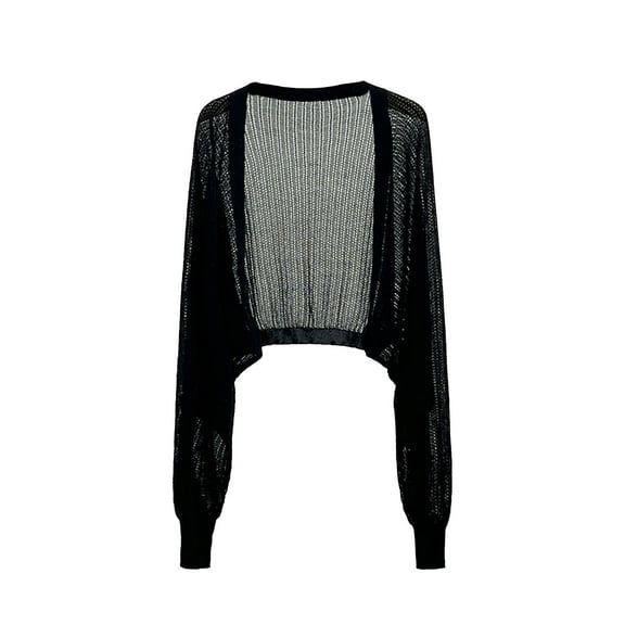 Ohufall Cropped Cardigan Blouses for Women Plus Size Summer Light Breathable Open Front Bolero Shrugs Fashion Solid Casual Long Sleeve Shawl Tops