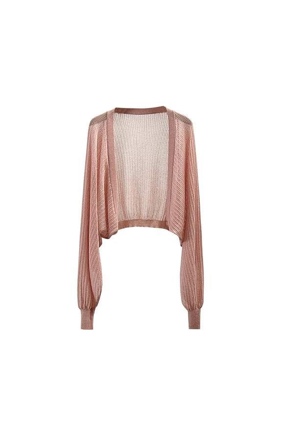 Cropped Cardigan Blouses for Women Plus Size Summer Light Breathable Open Front Bolero Shrugs Fashion Solid Casual Long Sleeve Shawl Tops