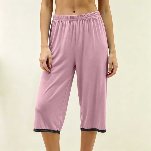 Ohufall Cropped Loungewear Pants for Women Straight Leg Loose Sleepwear Solid Color Comfort Pajama Pants