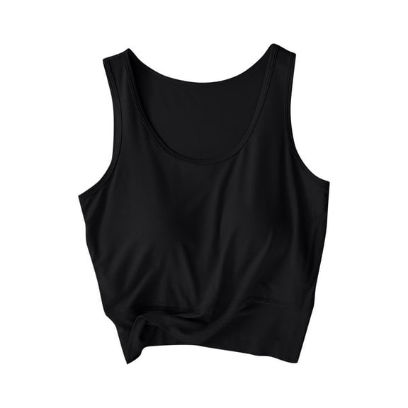 Ohufall Cropped Pajama Tank Tops for Women Solid Casual Crew Neck Modal Sleep Shirt Stretch Loose Sleeveless Pj Undershirt Summer Soft Comfy Loungewear with Chest Pads